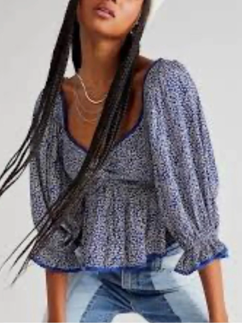 FREE PEOPLE BRITNEE PRINTED TOP crop puff sleeve floral M